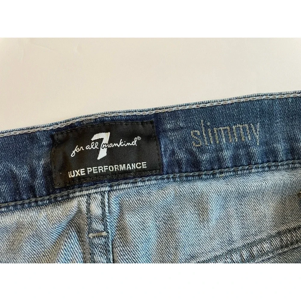 7 For All Mankind Slimmy Jeans Mens 33x27 Distressed Light Wash Luxe Performance